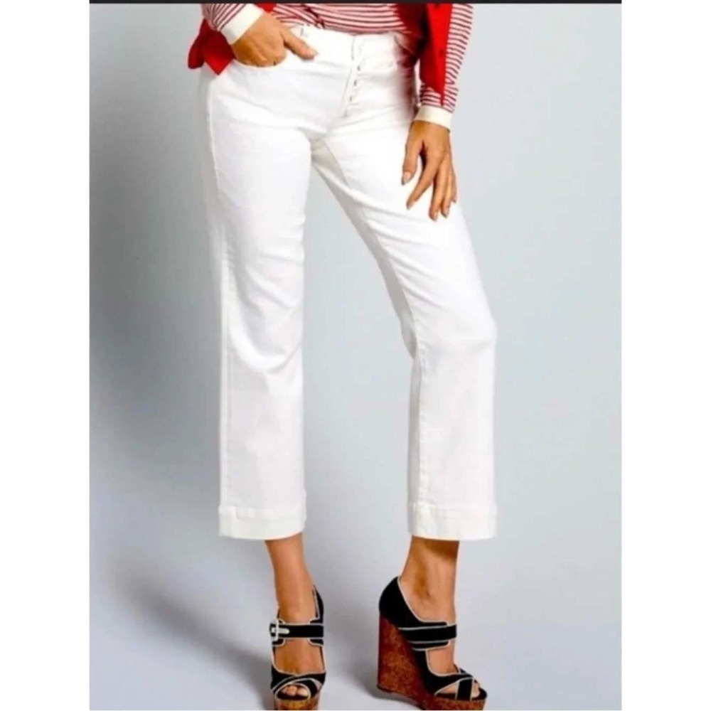 Cabi Palm Beach Crop Jeans Women 6 White Button Fly High Rise Straight Leg Denim